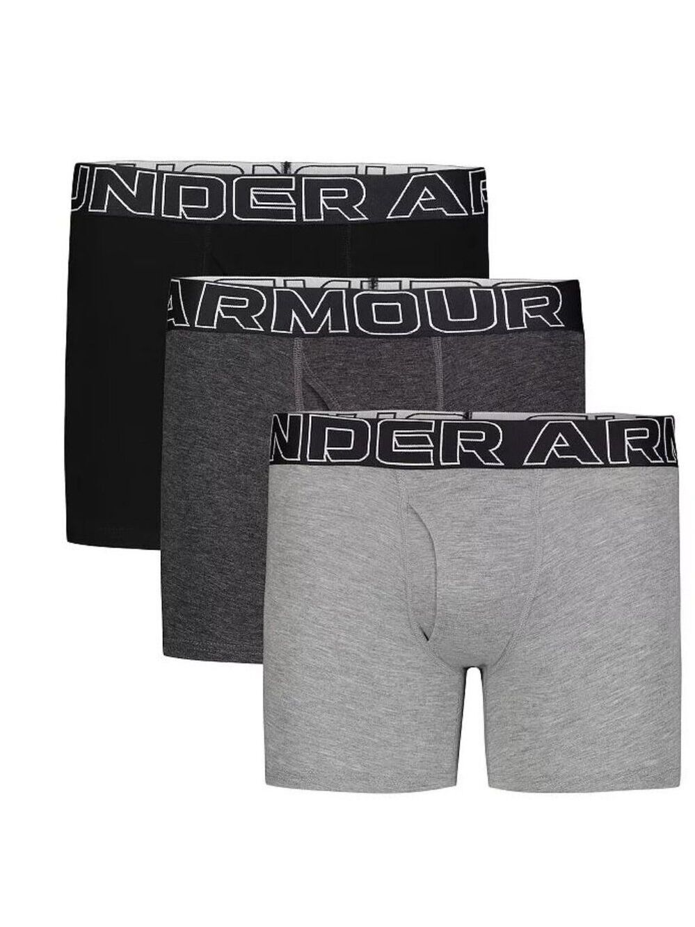 3 Under Armour Youth Boys' Performance Cotton Boxerjock boxer briefs Black Gray